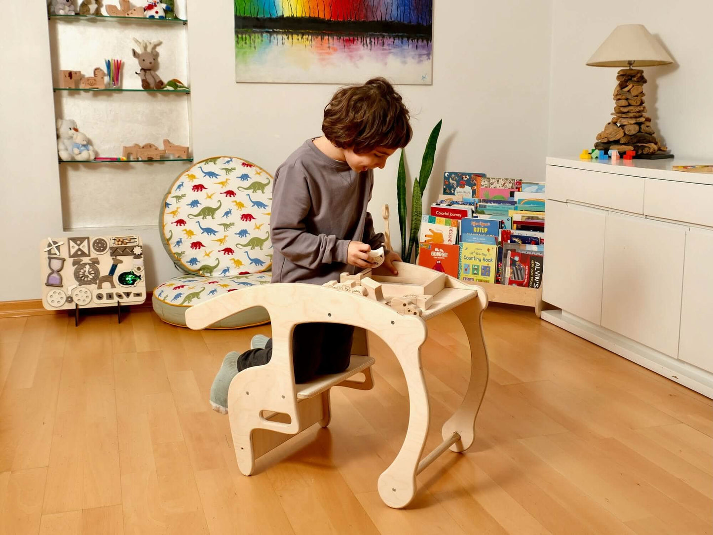 2in1 Wooden Seesaw & Desk for Kids' Skill Development