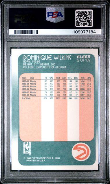 Graded 1988 Fleer Dominique Wilkins #5 Basketball Card PSA 8 NM-MT