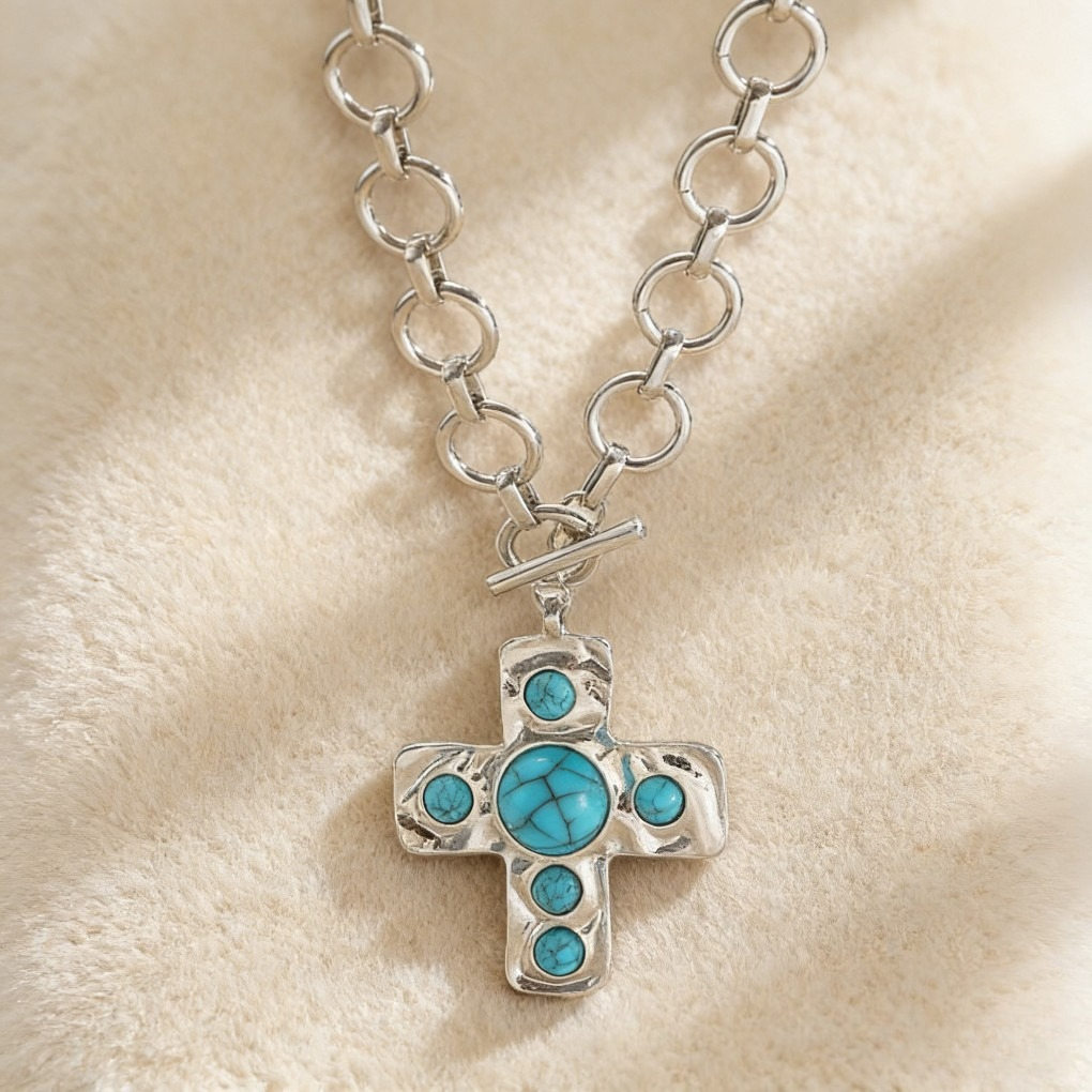 Vintage Bold Turquoise Cross Jewelry Set