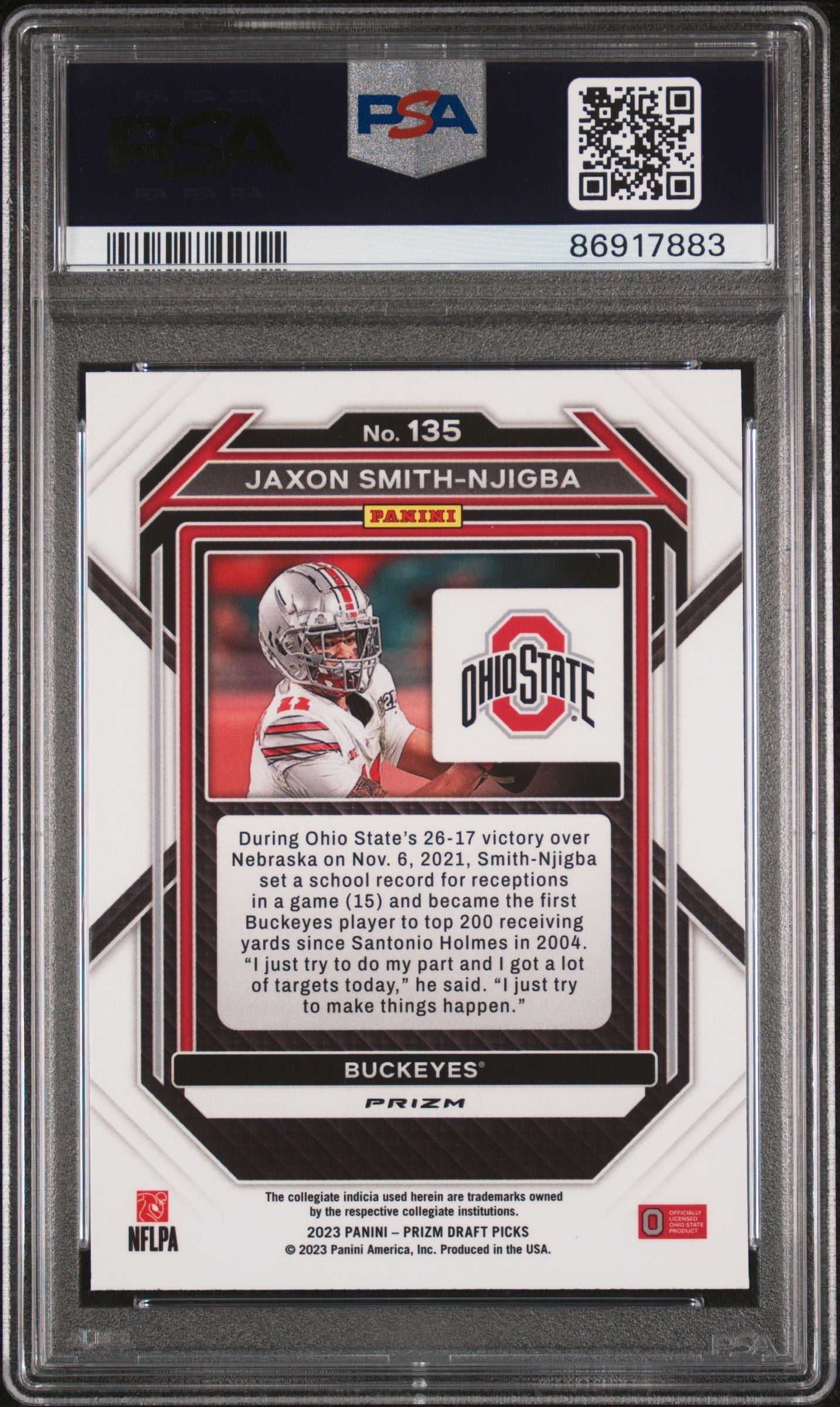 Graded 2023 Panini Prizm Draft Picks Jaxon Smith-Njigba #135 Red Ice Rookie RC Football Card PSA 10 Gem Mint