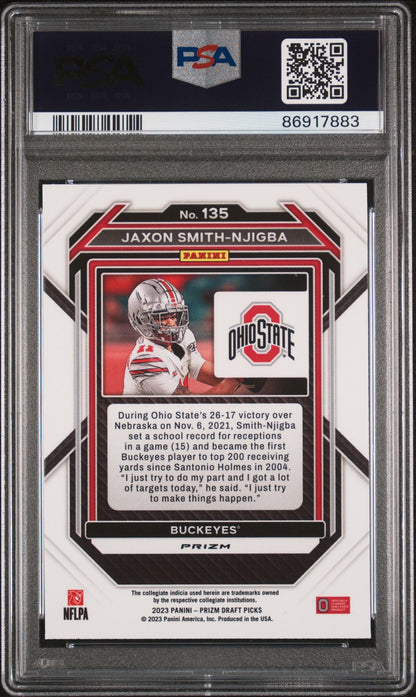 Graded 2023 Panini Prizm Draft Picks Jaxon Smith-Njigba #135 Red Ice Rookie RC Football Card PSA 10 Gem Mint