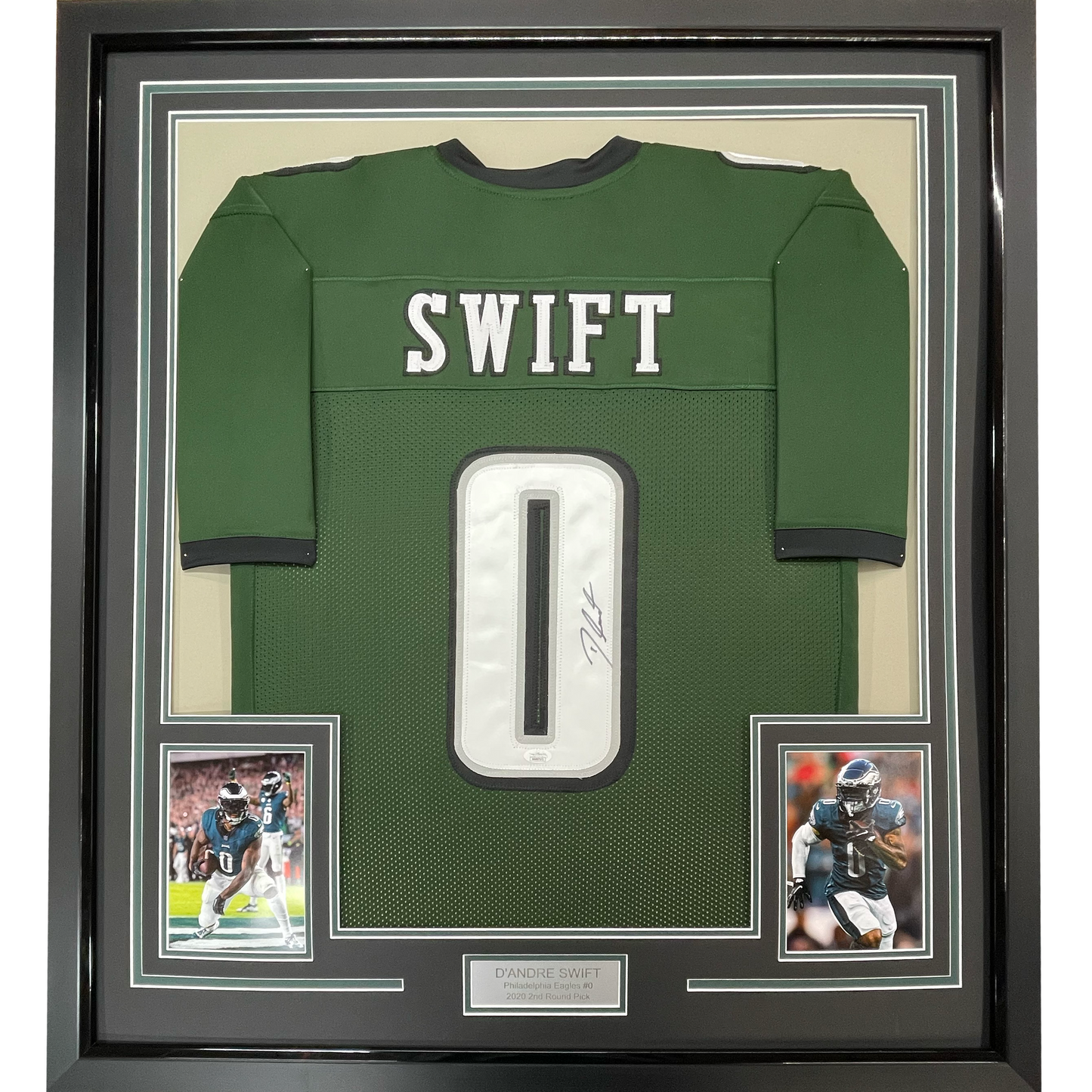 Framed Autographed/Signed D'Andre Swift 35x39 Philadelphia Green Football Jersey JSA COA