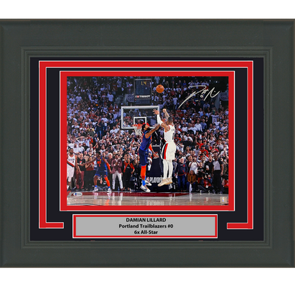 Framed Autographed/Signed Damian Lillard Portland Trail Blazers Buzzer Beater 16x20 Basketball Photo Beckett BAS COA