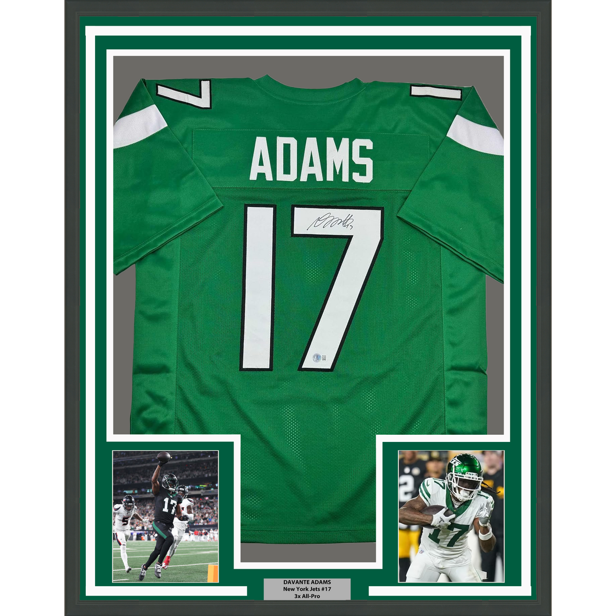Framed Autographed/Signed Davante Adams 35x39 New York Green Football Jersey Beckett BAS COA