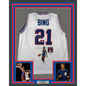 Framed Autographed/Signed Dave Bing 35x39 HOF 1990 Artwork Detroit White Basketball Jersey JSA COA