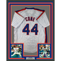 Framed Autographed/Signed David Cone 35x39 New York Pinstripe Baseball Jersey Beckett BAS COA