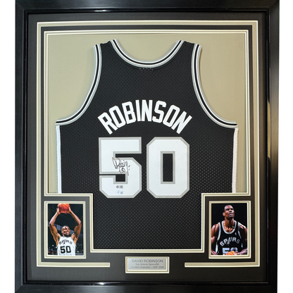 Framed Autographed/Signed David Robinson 35x39 San Antonio Spurs Black Authentic M&N Basketball Jersey Beckett BAS COA