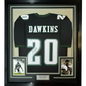 Framed Autographed/Signed Brian Dawkins 35x39 Philadelphia Black Football Jersey JSA COA
