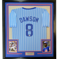 Framed Autographed/Signed Andre Dawson 35x39 Chicago Pinstripe Blue Baseball Jersey JSA COA