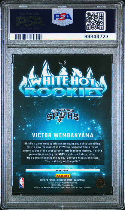 Graded 2023 Panini Donruss Optic Victor Wembanyama #2 White Hot Rookies Holo Rookie RC Basketball Card PSA 10 Gem Mint