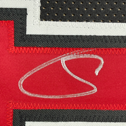 Framed Autographed/Signed DeMar DeRozan 35x39 Chicago Black Basketball Jersey Beckett BAS COA