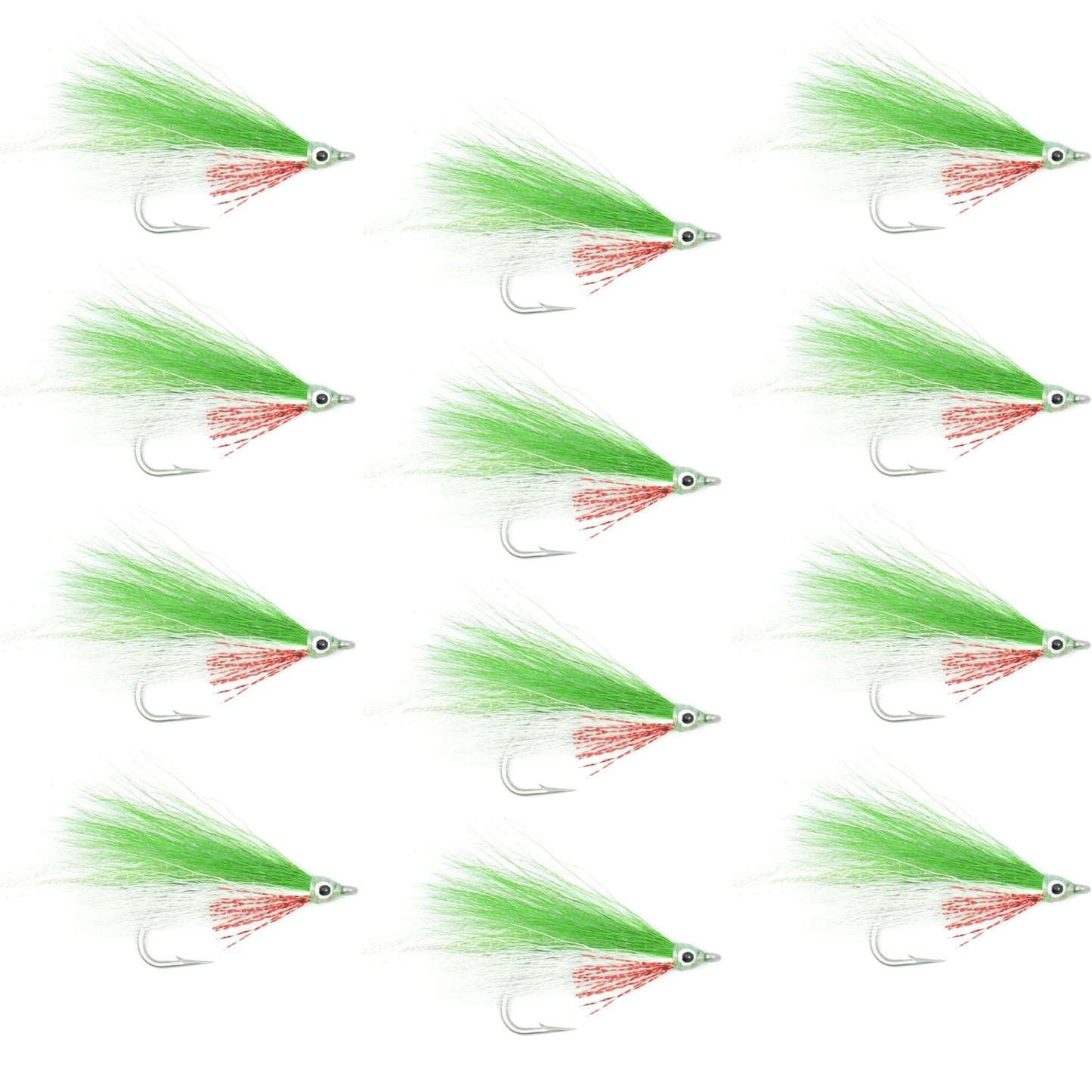 Lefty's Deceiver Saltwater Streamer Fly - Green/White - 12 Flies - Size 1/0