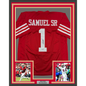 Framed Autographed/Signed Deebo Samuel 35x39 San Francisco Red Football Jersey JSA COA