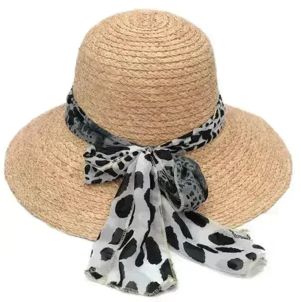 Raffia Leopard Sun Hat - Adjustable 5" Brim | Femstylo