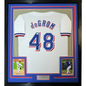 Framed Autographed/Signed Jacob DeGrom 35x39 Texas White Baseball Jersey JSA COA