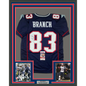 Framed Autographed/Signed Deion Branch 35x39 #83 New England Blue Football Jersey JSA COA