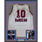 Framed Autographed/Signed DeMar DeRozan 35x39 Sacramento White Kansas City Retro Basketball Jersey Beckett BAS COA