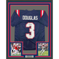 Framed Autographed/Signed DeMario Douglas 35x39 New England Blue Football Jersey Beckett BAS COA