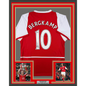 Framed Autographed/Signed Dennis Bergkamp 35x39 Arsenal Red Soccer Jersey Beckett BAS COA