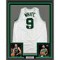 Framed Autographed/Signed Derrick White 35x39 Boston White Basketball Jersey Beckett BAS COA