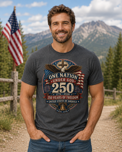 Vintage T-Shirt One Nation Under God Patriotic Freedom Cross