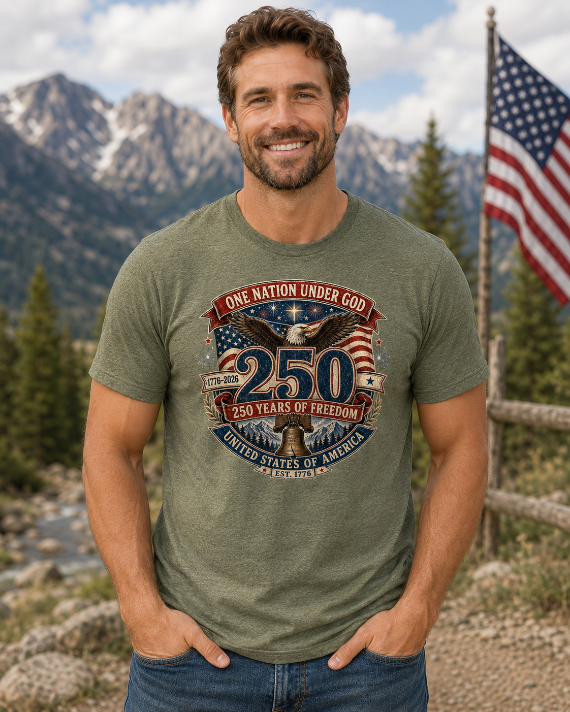 Vintage T-Shirt One Nation Under God Patriotic Freedom
