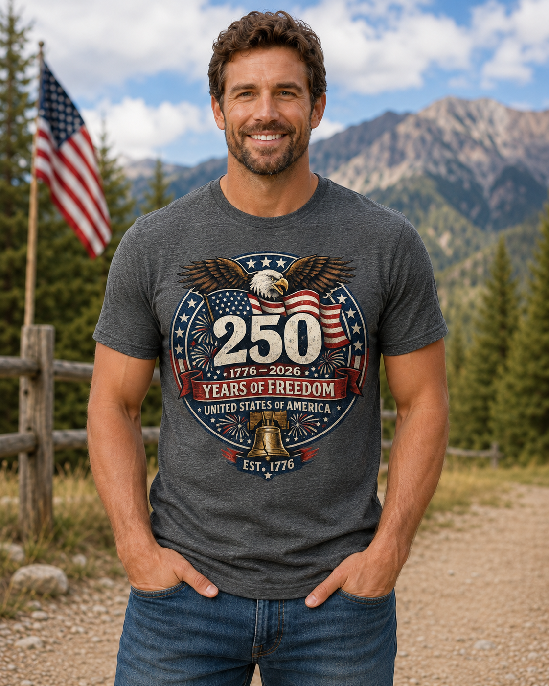Vintage T-Shirt 250 Years Of Freedom Rustic Patriotic America