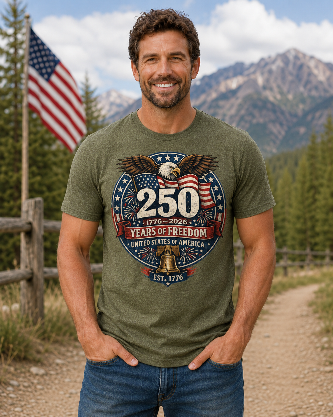 Vintage T-Shirt 250 Years Of Freedom Rustic Patriotic America