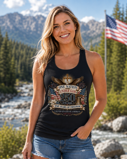 Ladies Performance Racerback Tank Top One Nation Under God