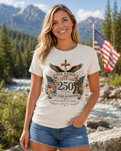 Ladies Vintage T-Shirt One Nation Under God Patriotic Freedom