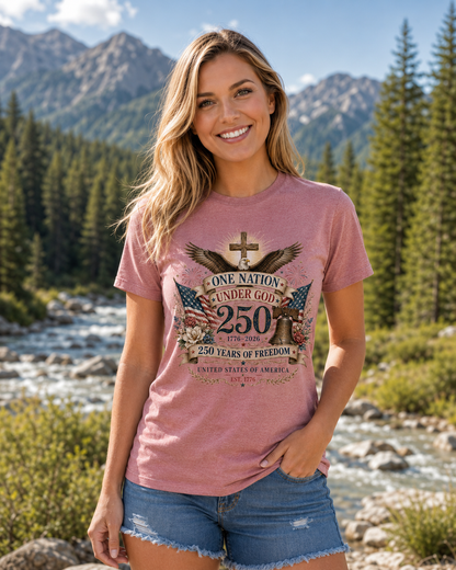 Ladies Vintage T-Shirt One Nation Under God Patriotic Freedom