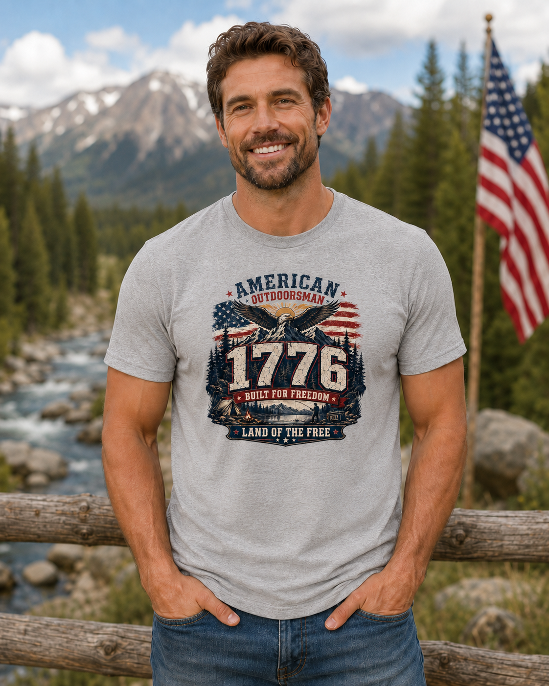 1 776 American Outdoorsman Patriotic Freedom T-Shirt