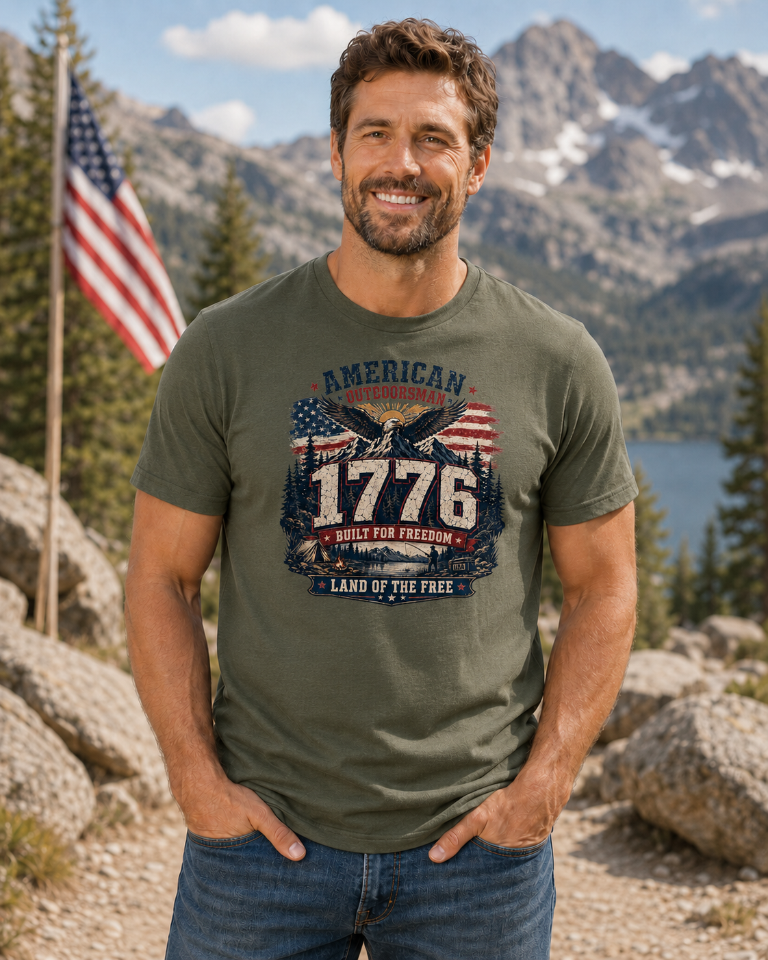 1 776 American Outdoorsman Patriotic Freedom T-Shirt