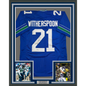 Framed Autographed/Signed Devon Witherspoon 35x39 Seattle Blue Retro Football Jersey Beckett BAS COA
