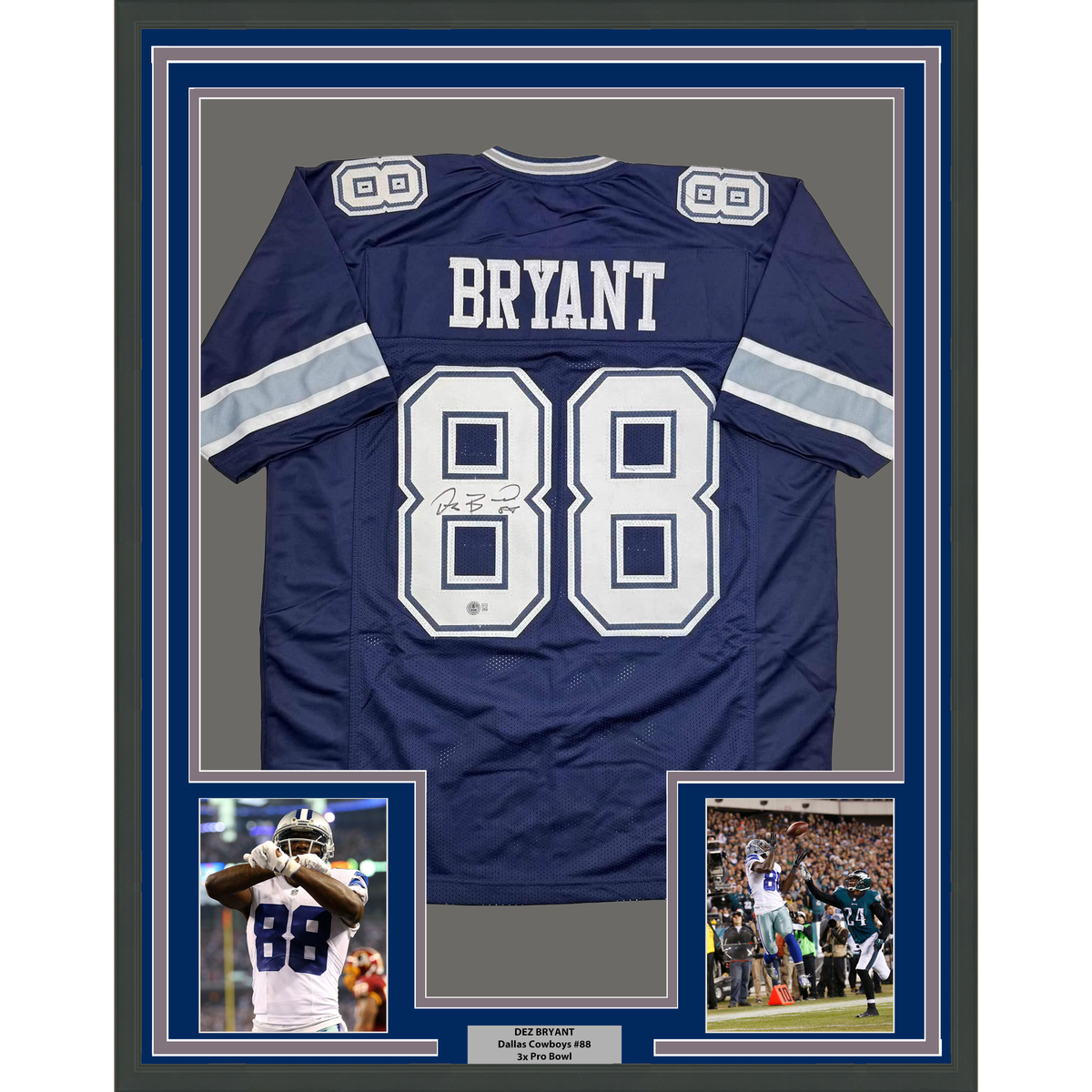 Framed Autographed/Signed Dez Bryant 35x39 Dallas Blue Football Jersey Beckett BAS COA