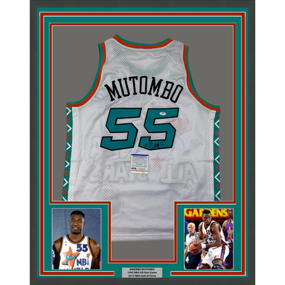 Framed Autographed/Signed Dikembe Mutombo 35x39 1995 All-Star Game White Authentic Basketball Jersey PSA/DNA COA