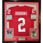 Framed Autographed/Signed JK J.K. Dobbins 35x39 Ohio State Red College Football Jersey JSA COA