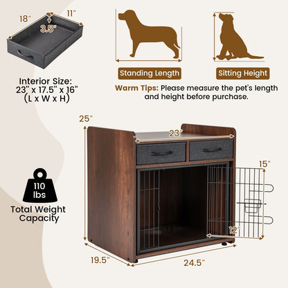 Dog Crate Furniture Indoor Dog Cage with 2 Fabric Drawers End Table