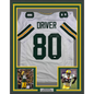 Framed Autographed/Signed Donald Driver 35x39 Green Bay White Football Jersey JSA COA