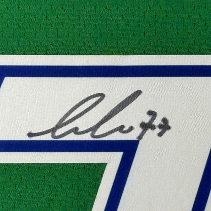 Framed Autographed/Signed Luka Doncic 35x39 Dallas Mavericks Green Authentic Basketball Jersey Fanatics COA