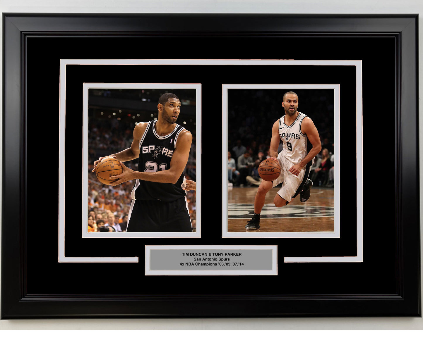 Framed Tim Duncan and Tony Parker San Antonio Spurs 17x23 Dual Basketball Photo