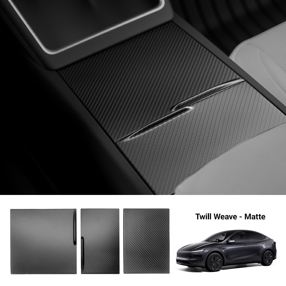 Dry Carbon Fiber Center Console Cover For Model Y Juniper / Model 3 Highland / Model YL
