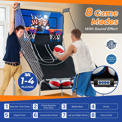 Dual Shot Basketball Arcade Game with 8 Game Modes and 4 Balls