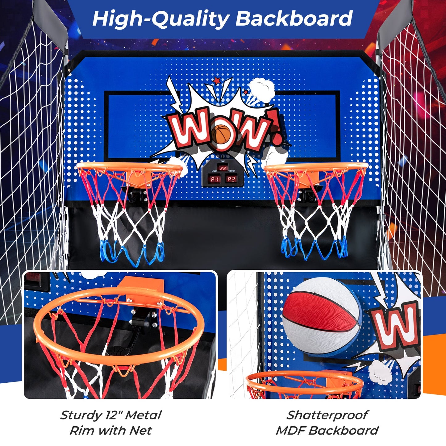 Dual Shot Basketball Arcade Game with 8 Game Modes and 4 Balls