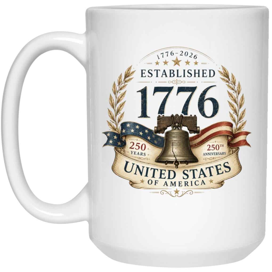 15oz White Mug Premium Americana — Established 1776