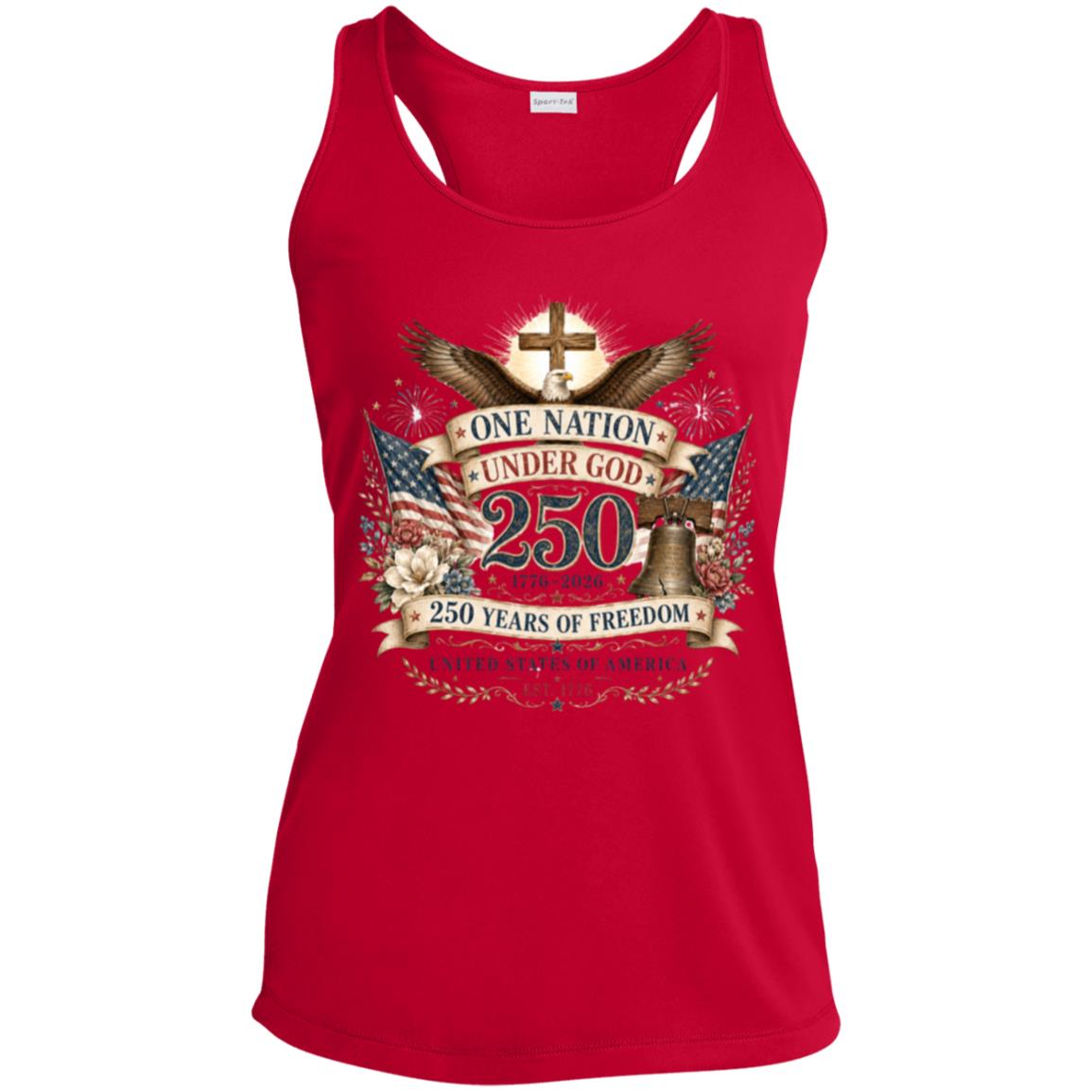 Ladies Performance Racerback Tank Top One Nation Under God