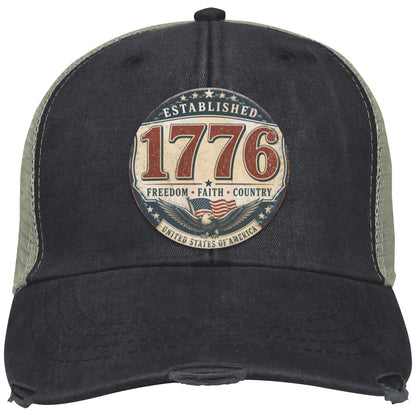 1776 Freedom Heritage Patriotic Fourth Of July Distressed Ollie Cap