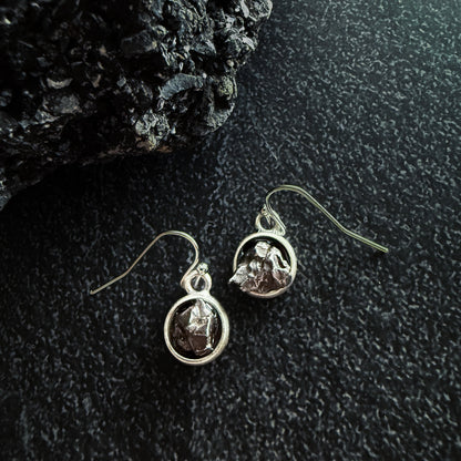 Small Round Raw Meteorite Dangle or Stud Earrings