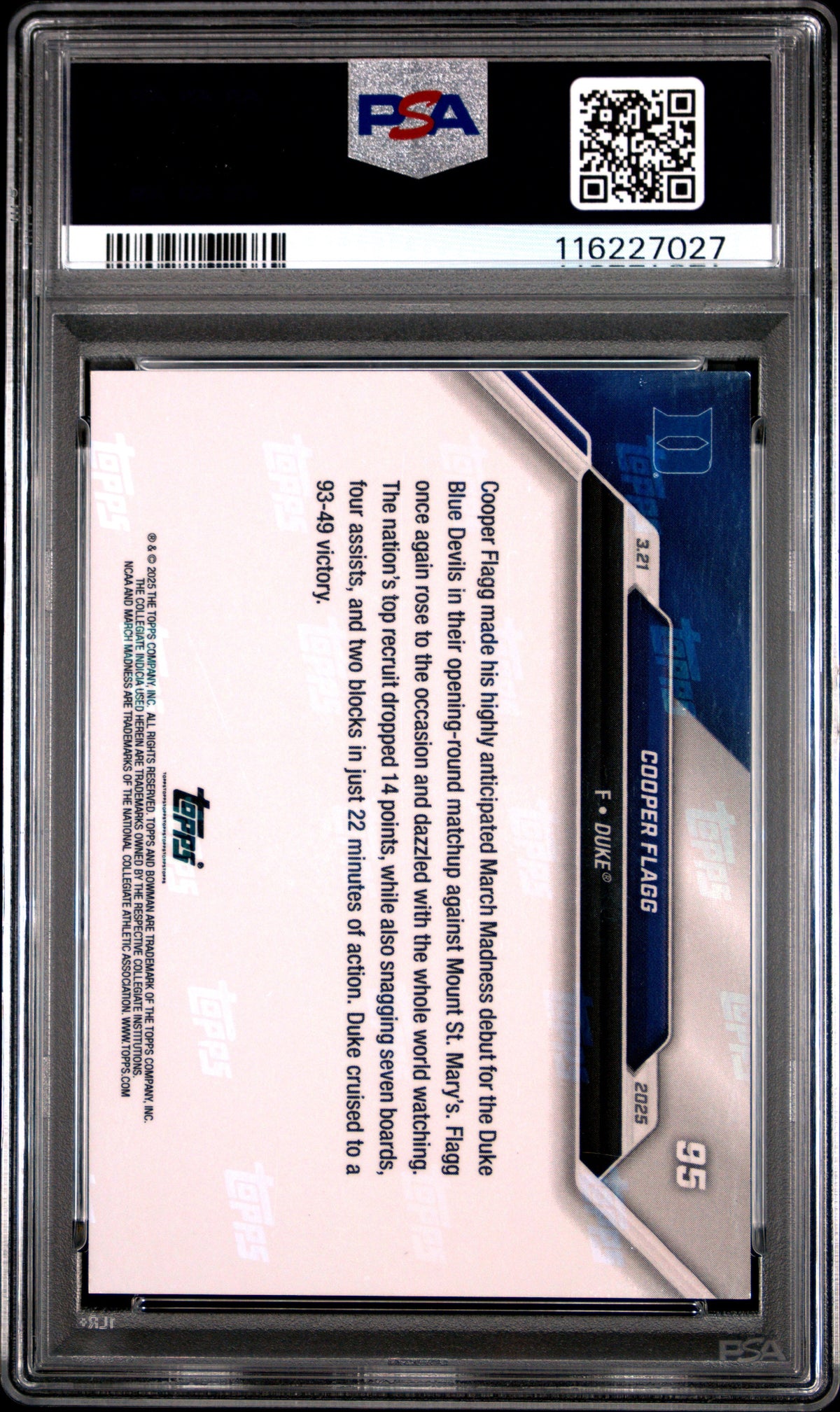 Graded 2024 Topps Bowman U Now Cooper Flagg #95 Rookie RC Basketball Card PSA 8 Near Mint