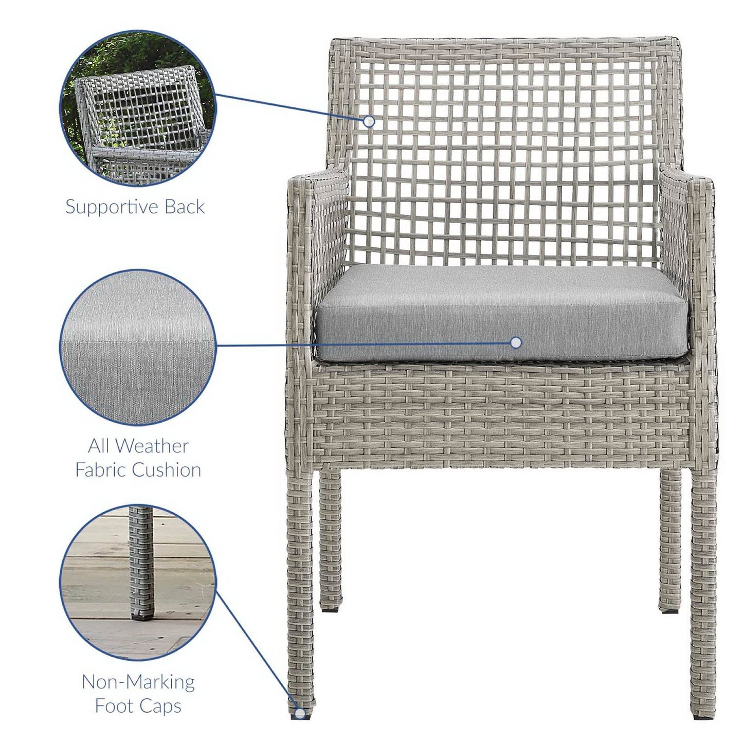 Aura Outdoor Patio Wicker Rattan Dining Armchair Set of 2